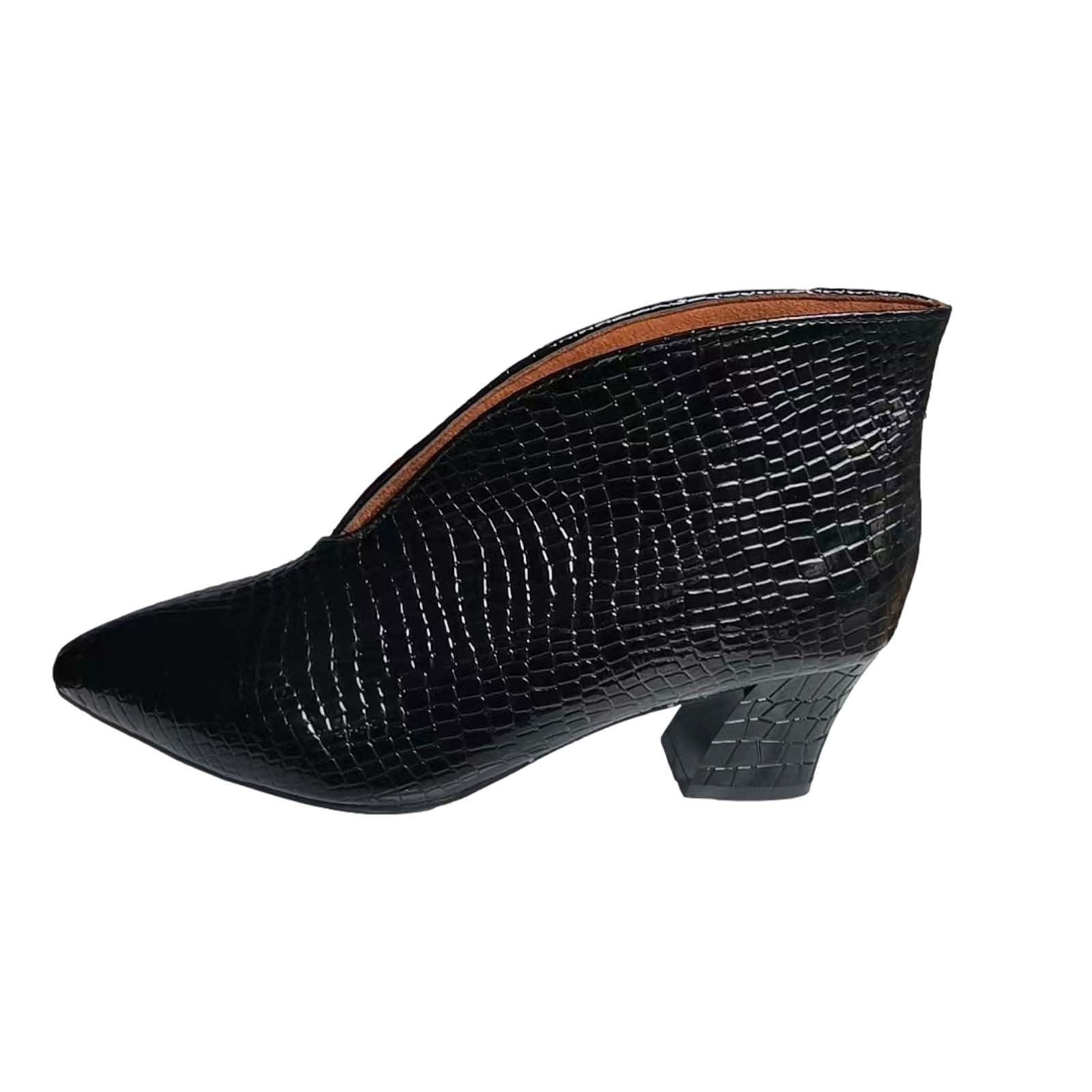 LAICIGO Women's V-Cut Ankle Boots – Side Zipper, Chunky Heel, Snakeskin Print Booties