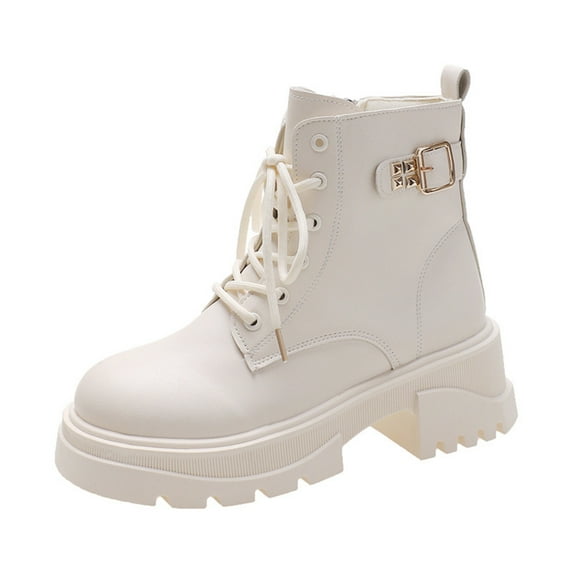 AnuYalue Boots on Clearance 2025 Flatform Boots for Women, Heeled Combat Boots Chunky Heel Booties Round Toe Lace Up High Heel Ankle Boots