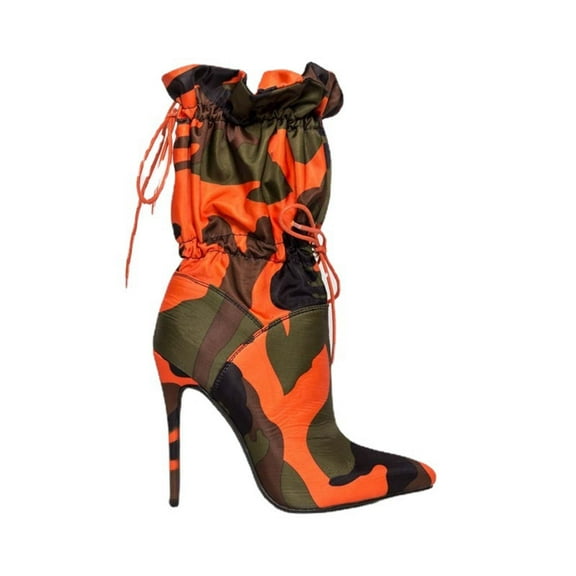 AnuYalue 2025 Women's High-Heels Mid Calf Boots Camouflage Pattern 10CM High Heels Pointed Boots