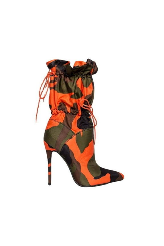 2025 Women's High-Heels Mid Calf Boots Camouflage Pattern 10CM High Heels Pointed Boots
