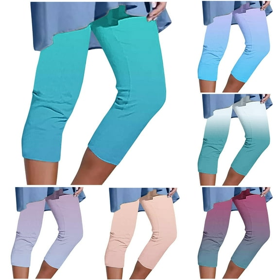AnuYalue Capri Leggings for Women Summer Clothes Yoga Workout Lounge Capri Pants Hight Waisted Stretchy Cropped Pants Capris Blue 4XL