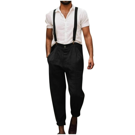 AnuYalue Cargo Jumpsuits for Mens Denim Bib Overalls Slim Fit Jumpsuit with Pockets Straight-Leg Suspenders Pants Black