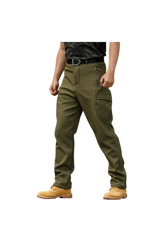 Cargo Pants for Men Winter Warm Fleece Tactical Pants Fashion Softshell Outdoor Climbing Athletic Pants with Zipper Pockets
