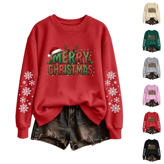 AnuYalue Christmas Sweatshirt for Women Trendy Merry Christmas Shirt Xmas Long Sleeve Outfits Crewneck Pullover
