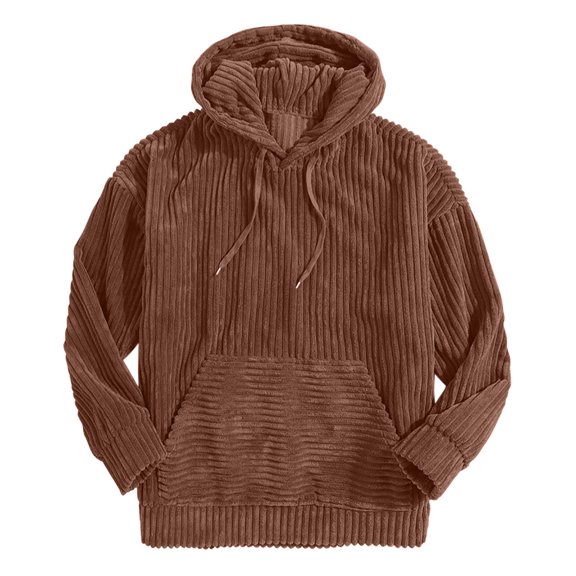 AnuYalue Corduroy Hoodies for Men Fall Winter Long Sleeve Hooded Sweatshirt Casual Drawstring Pullover with Pockets