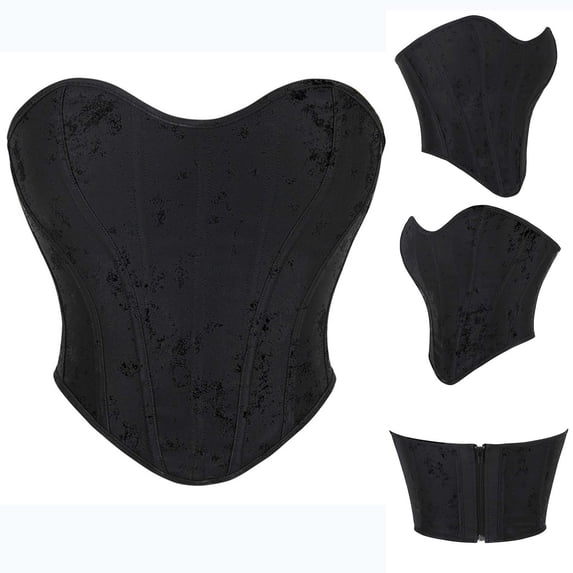 AnuYalue Corsets Womens Vintage Renaissance Corset Asymmetrical Hem Strapless Overbust Bustier Top Lace Up Boned Bodice Shapewear Tops