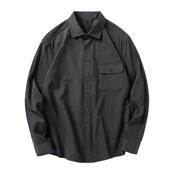AnuYalue Cotton Shirt Mens Lightweight Long Sleeve Lapel Tops Classic Fit Button Down Shirts Basic Solid Color T-Shirts