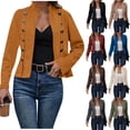 thumbnail image 1 of AnuYalue Cropped Suede Leather Jacket for Women Slim Fitted Stand Collar Faux Suede Coats Long Sleeve Casual Short Jackets, 1 of 6