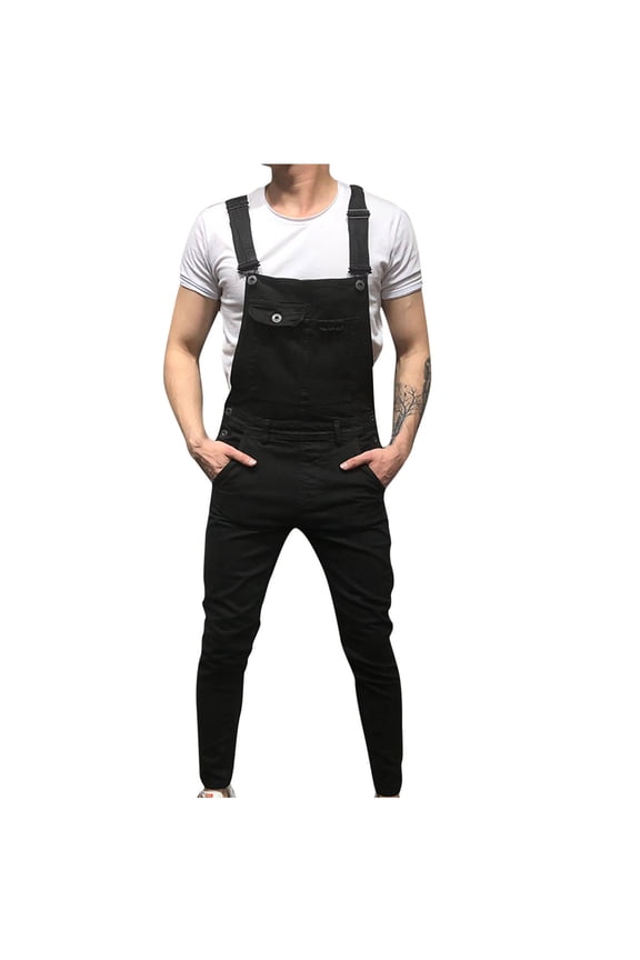 Denim Bib Overalls for Men Slim Fit Jumpsuit with Pockets Fashion Retro Solid Pocket Ripped Pants Long Pants 2025 Classic One Piece Rompers