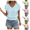 thumbnail image 1 of AnuYalue Eyelet Tops for Women Summer V Neck Short Sleeve Shirts Fashion Smocked Waist Crop Tops Casual Plain T Shirts, 1 of 6