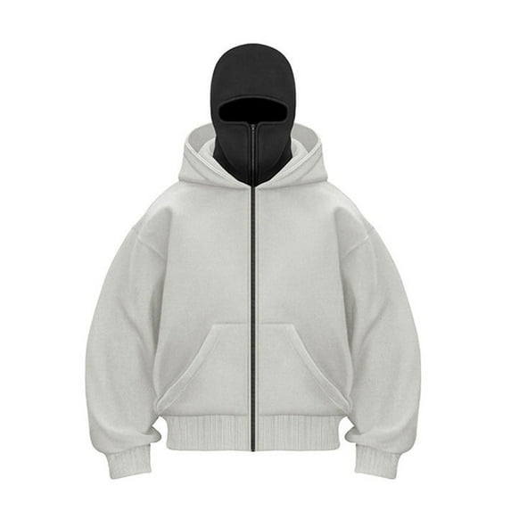 AnuYalue Fleece Lined Hoodie Men Full Zip Hooded Sweatshirt for Fall Winter Long Sleeve Soild Color Outerwear with Face Mask