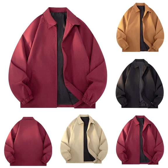 AnuYalue Golf Jackets for Men Lightweight Full Zip Outwear Fashion Lapel Coats with Pocket Loose Fit Solid Color Jacket