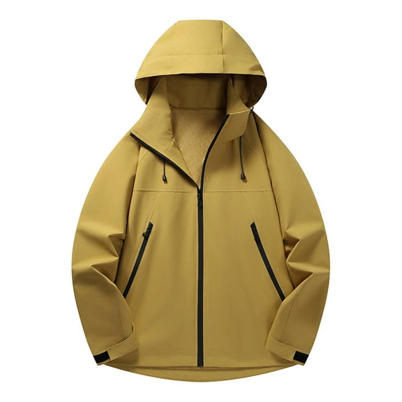 AnuYalue Hooded Jacket for Men Casual Waterproof Rain Jackets Fall Winter Windproof Coat with Pockets Fashion Soild Color Outerwear