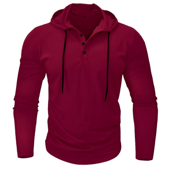 AnuYalue Hoodie for Men Fashion Lightweight Button Down Pullovers Casual Solid Color Long Sleeves Hooded Sweatshirt