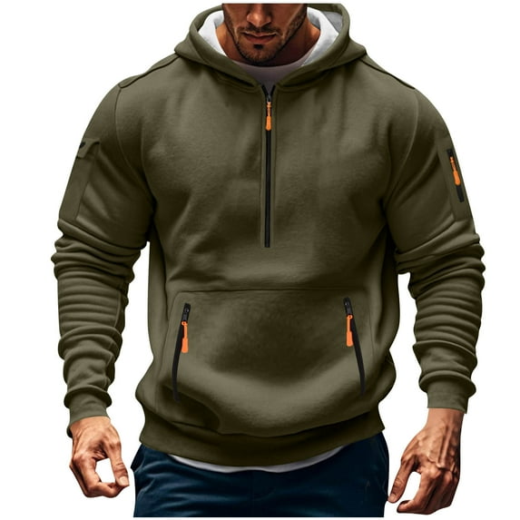 AnuYalue Hoodies for Big and Tall Men Half Zip Winter Long Sleeve Cargo Pullover Casual Oversized Sweatshirt with Zip Pockets