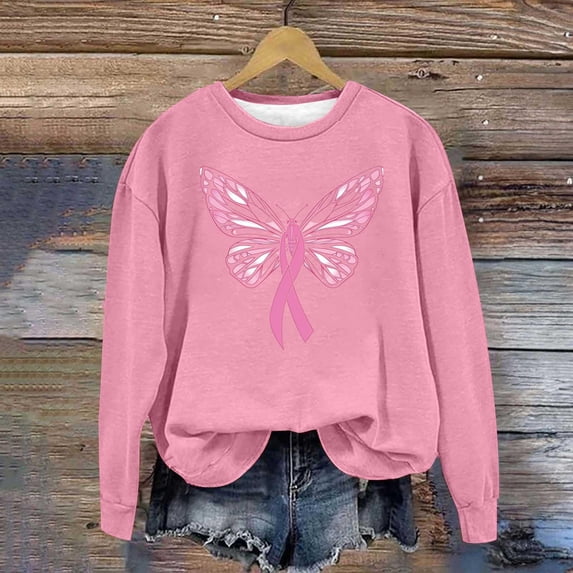 AnuYalue In October We Wear Shirt Plus Size Breast Cancer Shirts for Women Pink Ribbon Sweatshirts Inspirational Tops