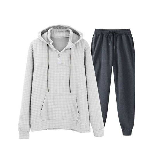 AnuYalue Jogging Sweatsuits for Men 2 Piece Set Quarter Zip Pullover Drawstring Athletic Hoodies Casual Sweatpants Tracksuit