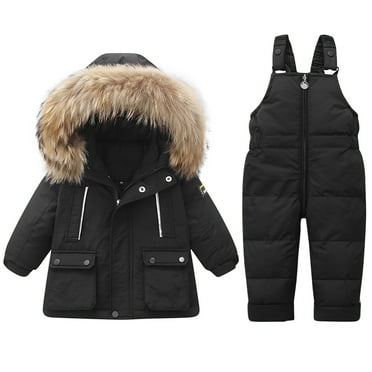 AnuYalue Kids 2-Piece Snowsuit Set Winter Hooded Puffer Jacket and Snow Bib Pants Ski Suits Ultralight Outfit Set,1-5 Years