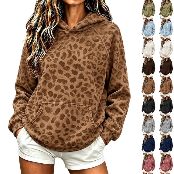 AnuYalue Leopard Hoodie for Women Oversized Y2K Pullover Winter ...