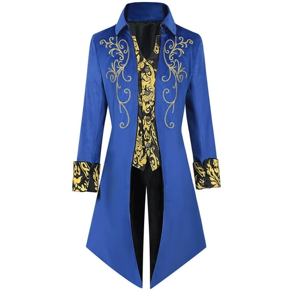 AnuYalue Men Medieval Vintage Jacket Tailcoat Classic Fit Modern Fusion Gothic Coat Victorian Medium Length Overcoat Halloween Performance Suit
