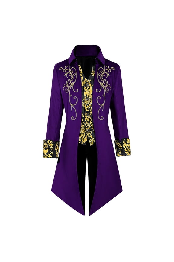 Men Medieval Vintage Jacket Tailcoat Classic Fit Modern Fusion Gothic Coat Victorian Medium Length Overcoat Halloween Performance Suit