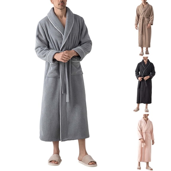 AnuYalue Men Women Flannel Sleepwear Casual Fleece Bathrobe Winter Thicken Nightgown Solid Color Long Sleeve Sleepshirt