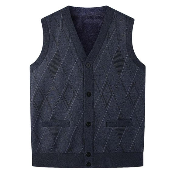 AnuYalue Men's Argyle Sleeveless Sweater Fleece Single Breasted Lightweight Sweaters Vests Casual V Neck Fall Winter Knitted Cardigans