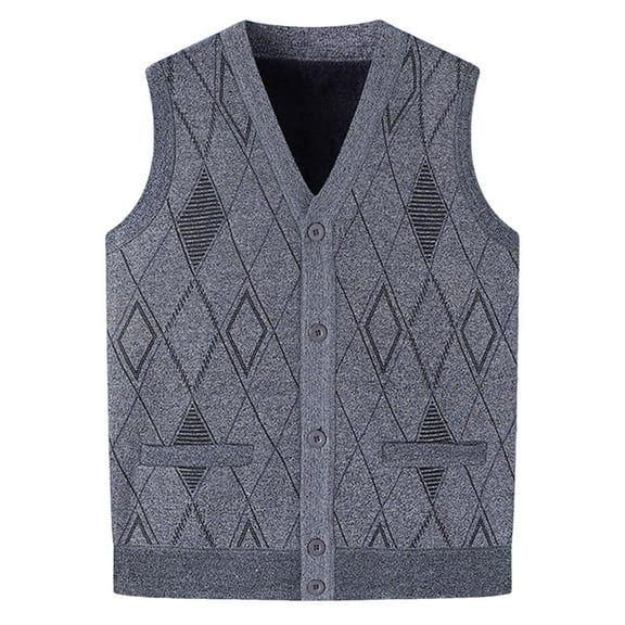 AnuYalue Men's Argyle Sleeveless Sweater Fleece Single Breasted Lightweight Sweaters Vests Casual V Neck Fall Winter Knitted Cardigans