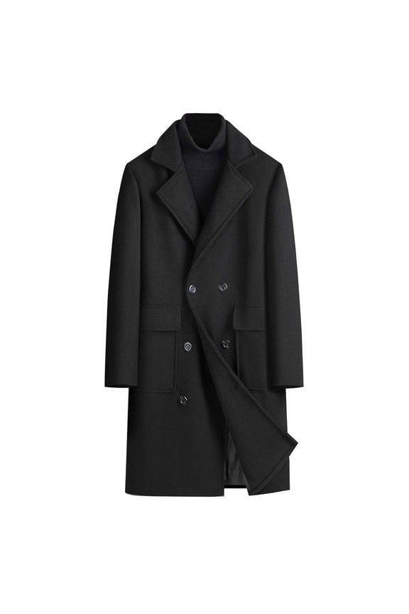Men's Big and Tall Coat Full Length Double Breasted Trench Coats Fall Winter Business Overcoat Lapel Long Sleeve Outwear