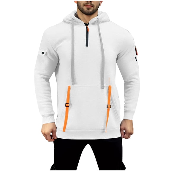 AnuYalue Men's Big and Tall Hoodie Casual Fleece Quarter Zip Long Sleeve Sweatshirts Fashion Arm Pockets Workout Pullover