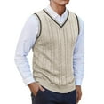 thumbnail image 1 of AnuYalue Men's Big and Tall Knitted Vest Casual Fleece V Neck Sleeveless Sweater Classic Fit Fall Striped Waistcoat, 1 of 4
