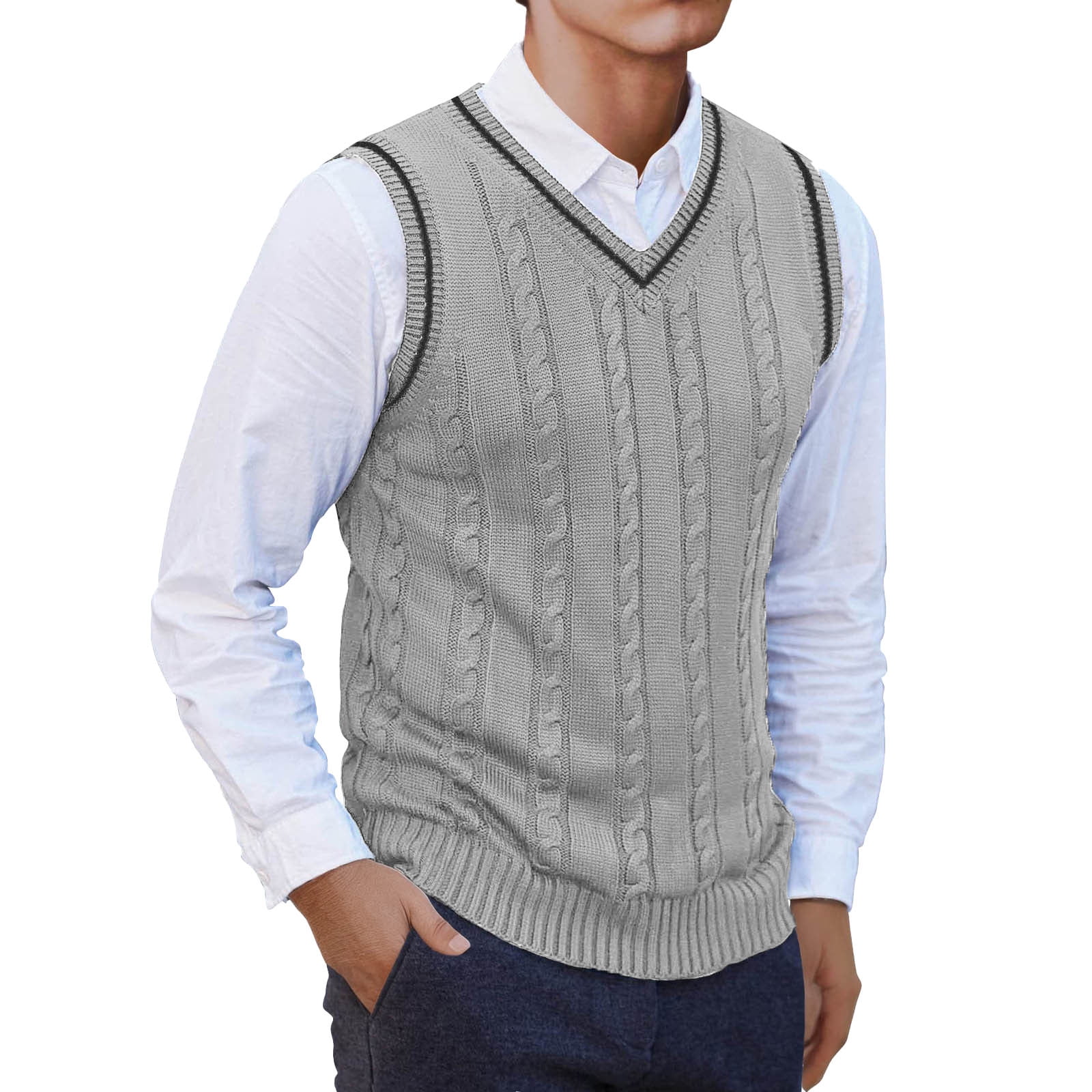 AnuYalue Men's Big and Tall Knitted Vest Casual Fleece V Neck ...
