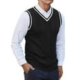 thumbnail image 1 of AnuYalue Men's Big and Tall Knitted Vest Casual Fleece V Neck Sleeveless Sweater Classic Fit Fall Striped Waistcoat, 1 of 4