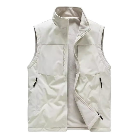 AnuYalue Men's Big and Tall Vest Fleece Lined Zip Up Waistcoat Outdoor Casual Solid Color Sleeveless Jacket with Zip Pocket