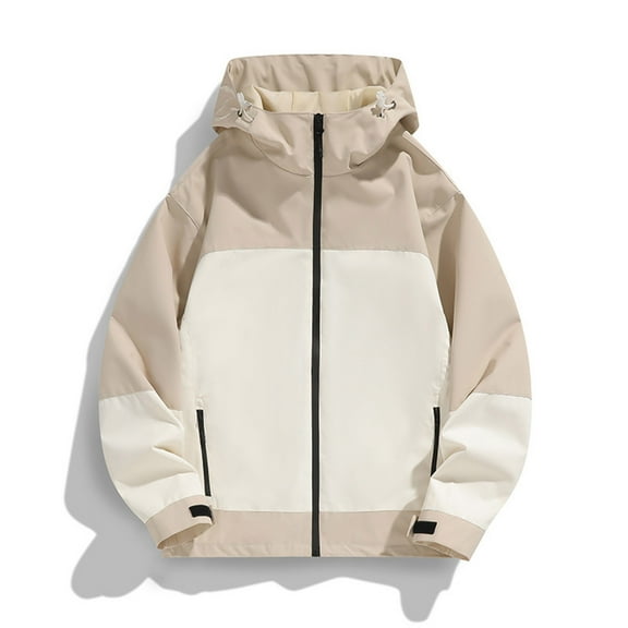 AnuYalue Men's Big and Tall Waterproof Jacket Color Block Full Zip Coat Outdoor Windproof Hooded Jacket Fashion Long Sleeve Outerwear with Pocket