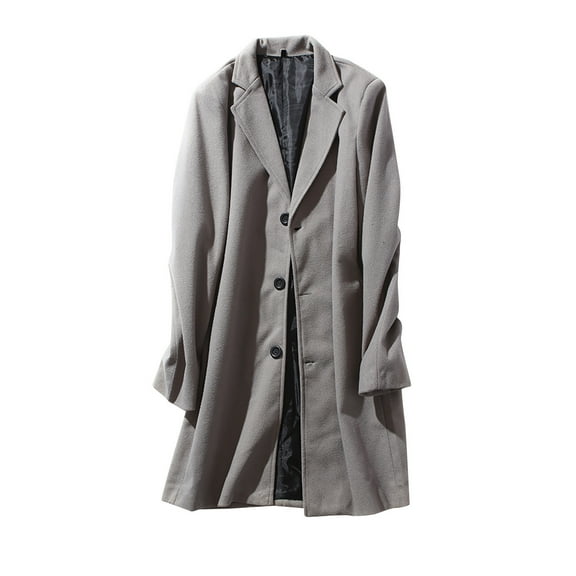 AnuYalue Men's Big and Tall Wool Blend Coat Lapel Single Breasted Overcoat Classic Fit Windbreaker Long Sleeve Winter Trench Coats