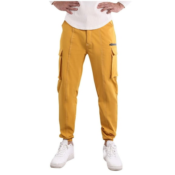 AnuYalue Men's Cargo Pants Elastic Waist Hiking Sweatpants Slim Fit Athletic Pants Striped Tapered Pants with Pockets
