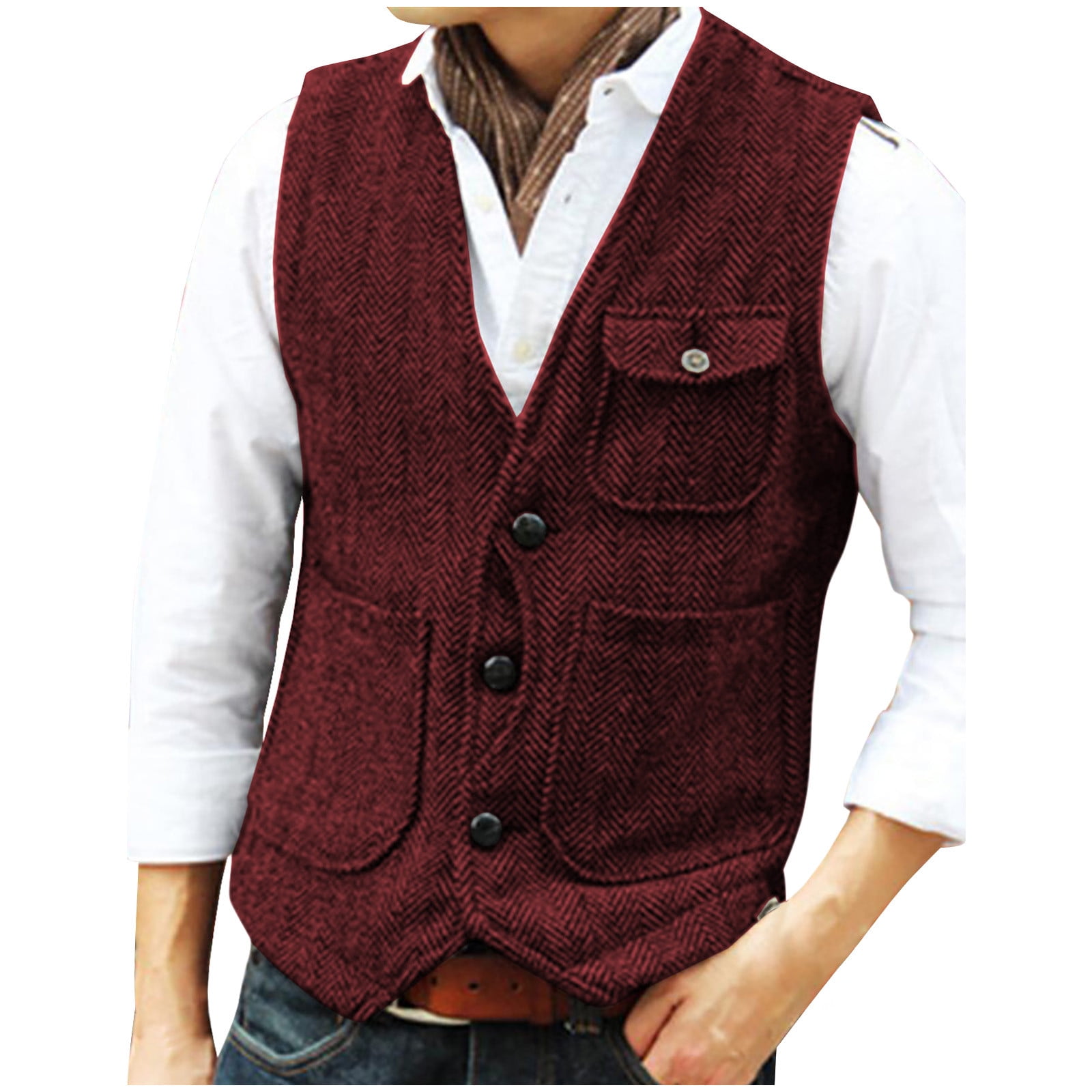 AnuYalue Men's Casual Vests Retro Single Breasted V-Neck Waistcoats ...
