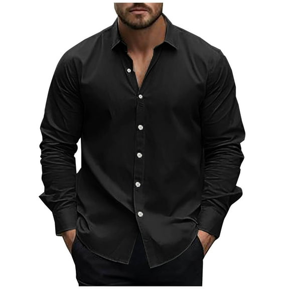 AnuYalue Men's Dress Shirts Casual Long Sleeve Lapel Tops Regular Fit Button Down T-Shirt Soild Color Formal Business Shirt