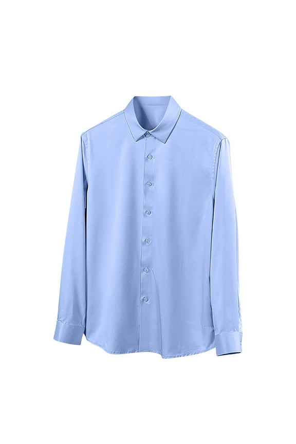 Men's Dress Shirts Lightweight Wrinkle Free Shirt Classic Fit Long Sleeve Top Solid Color Lapel Tshirt