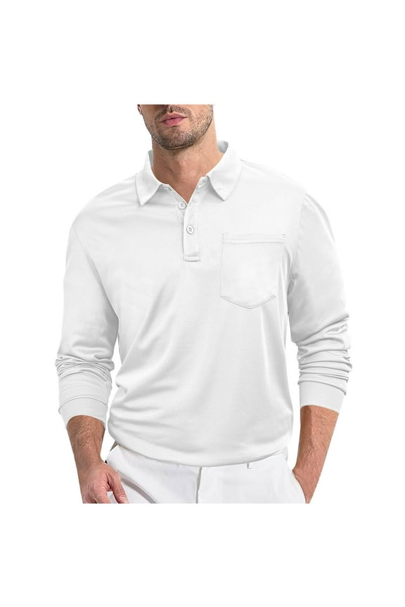 Men's Fashion Shirts Classic Fit Button Up Tshirt Lightweight Lapel Pullover Tops Long Sleeve Golf Shirt for Men