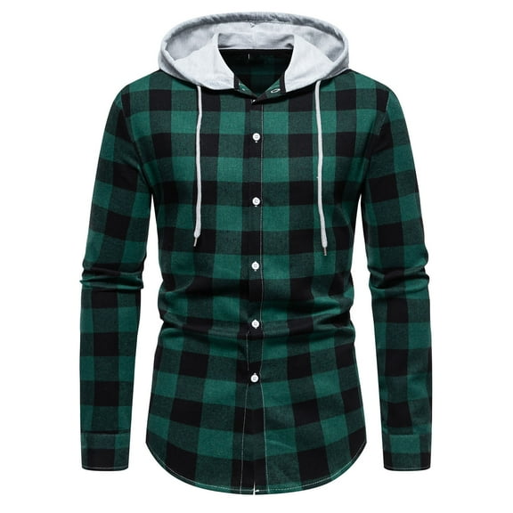 AnuYalue Men's Flannel Hoodie Shirts Casual Plaid Button Down Pullover Long Sleeve Stylish Hooded Sweatshirt with Pocket