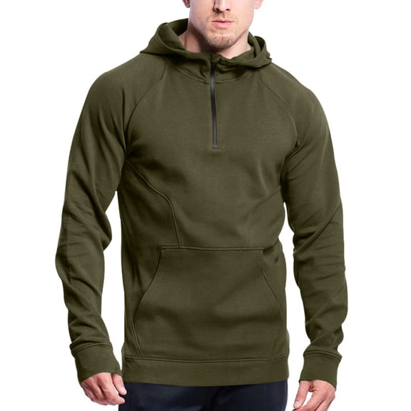 AnuYalue Men's Fleece Hooded Pullover Casual Quarter Zip Sweatshirts Long Sleeve Solid Color Sweatshirt Outdoor Workout Pullover