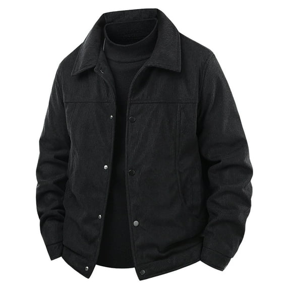 AnuYalue Men's Fleece Lined Corduroy Jackets Big and Tall Vintage Lapel Coats Fall Winter Thick Jacket Button Down Long Sleeve Outerwear