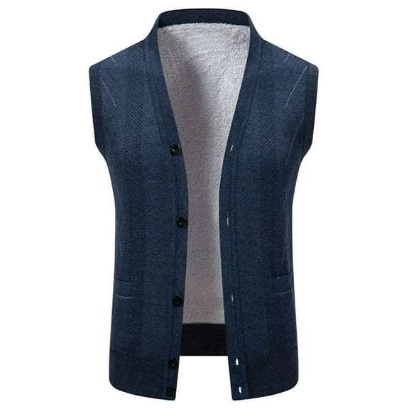 AnuYalue Men's Fleece Sweater Vest Casual V-Neck Single Breasted Sleeveless Knit Cardigan Classic Fit Fall Winter Warm Waistcoat
