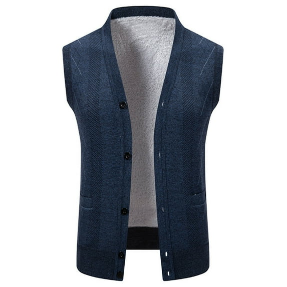 AnuYalue Men's Fleece Sweater Vest Casual V-Neck Single Breasted Sleeveless Knit Cardigan Classic Fit Fall Winter Warm Waistcoat