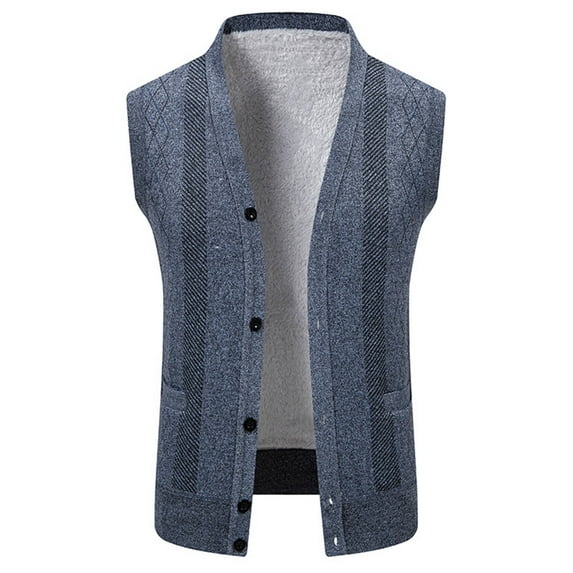 AnuYalue Men's Fleece Sweater Vest Casual V-Neck Single Breasted Sleeveless Knit Cardigan Classic Fit Fall Winter Warm Waistcoat