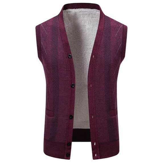AnuYalue Men's Fleece Sweater Vest Casual V-Neck Single Breasted Sleeveless Knit Cardigan Classic Fit Fall Winter Warm Waistcoat