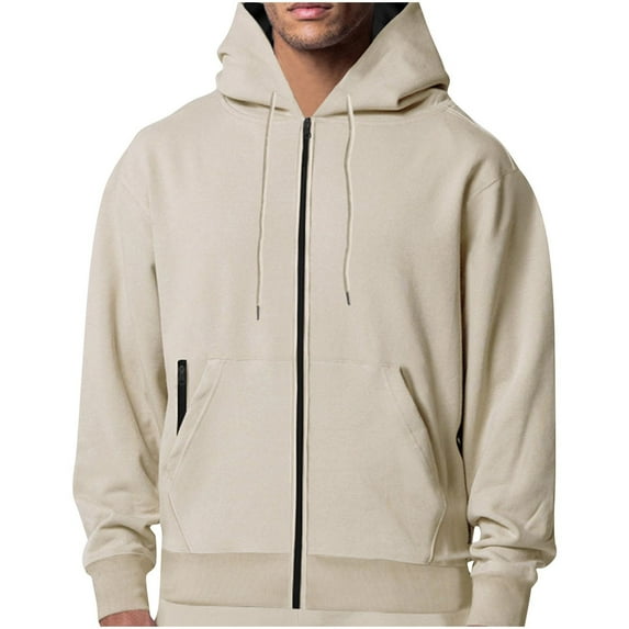 AnuYalue Men's Full Zip Jacket Casual Cotton Athletic Hood Coat Zippered Pockets Drawstring Jackets Fall Long Sleeve Sweatshirts