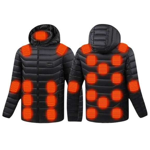 AnuYalue Men's Heated Hooded Jacket Winter Rechargeable USB Jackets Coats 25 Heating Zones Full Zip Jackets Electric Heating Warm Padded Coat